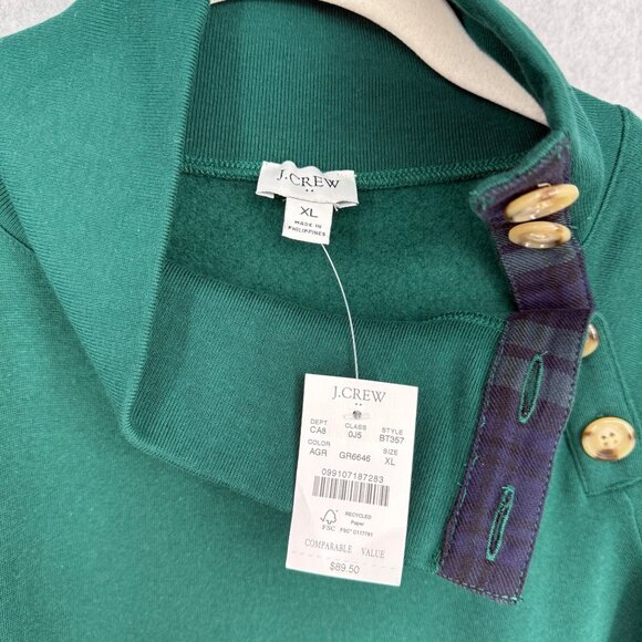 J Crew Womens Wide Collar Button Mockneck Pullover Sweatshirt Size XL Green NEW - Picture 4 of 10